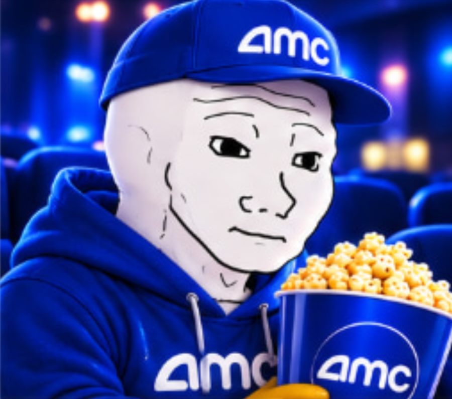 Wojak in an AMC hoodie, staring at the chart